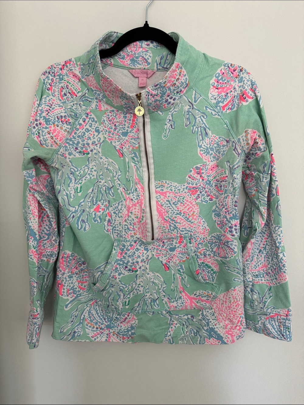 Lilly Pulitzer Mint Floral Quarter-Zip Sweatshirt with Pink Accents